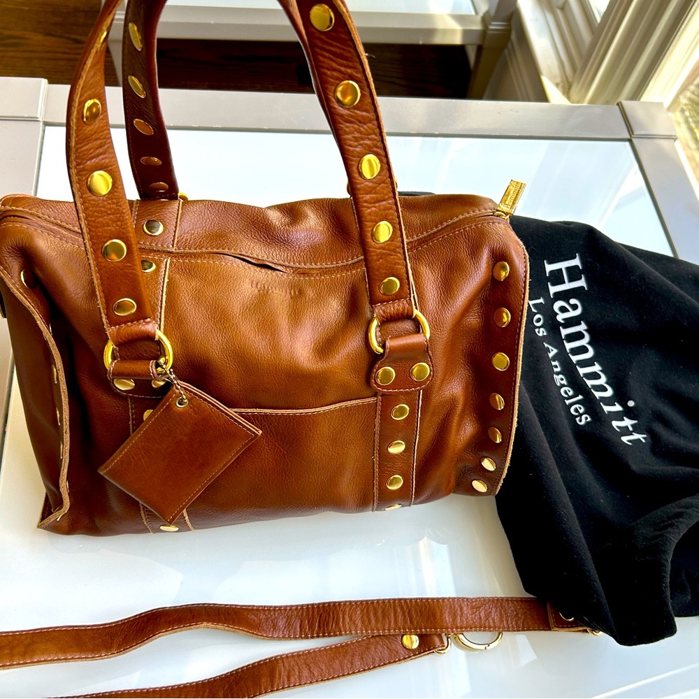 Hammitt Cognac Leather Tote with Gold Studs